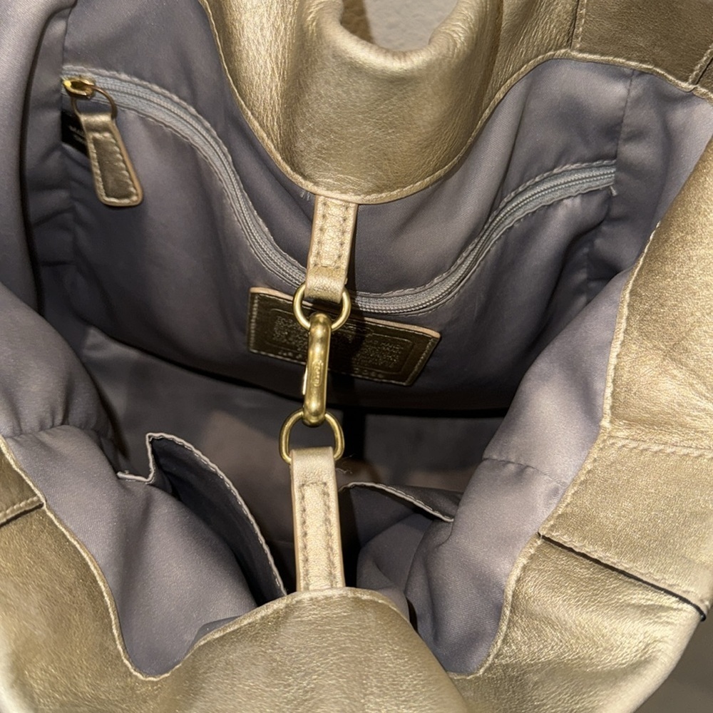 COACH- North South Metallic Woven Leather Gold‎ Leather Shoulder Bag Tote F17099 - Picture 6 of 17